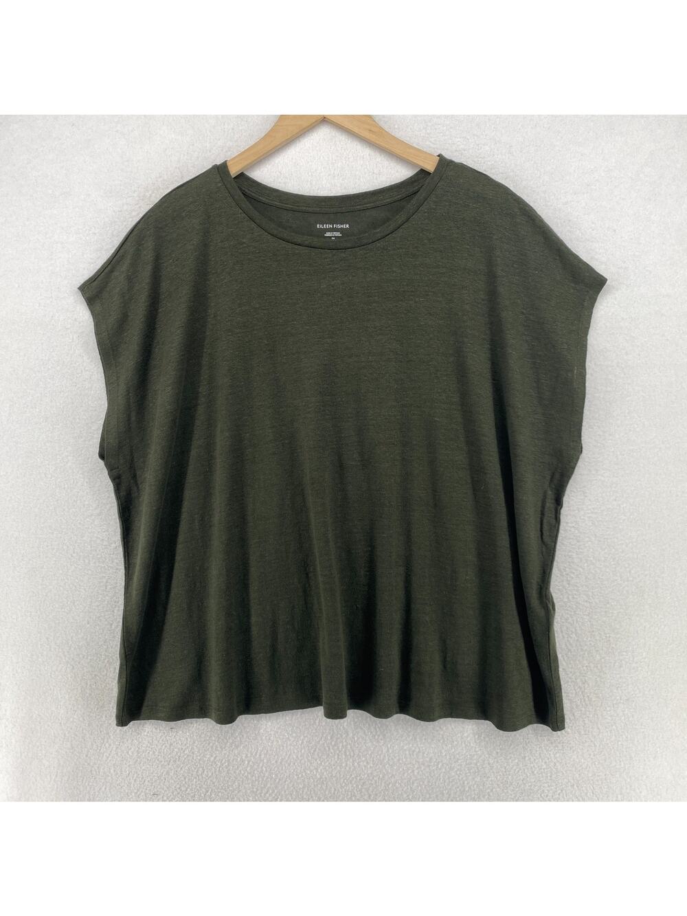 EILEEN FISHER Top 2X Plus Slub Organic Linen Jersey Boxy Dolman Green NEW